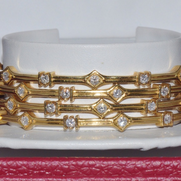 SET OF 4 DESIGNER NATURAL 4.65CTS VS F DIAMOND 18K SOLID GOLD STACKING BANGLES - Picture 9 of 10
